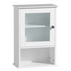 Victorian Plumbing White Wood Wall Cabinet With Single Glass Door