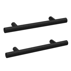 2 X Arezzo Industrial Style Knurled 'T' Bar Matt Black Handles (96mm Centres)