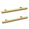 2 X Arezzo Industrial Style Knurled 'T' Bar Brushed Brass Handles (96mm Centres) -Vanity Unit Bathroom Suites 2xaz30l