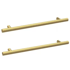 2 X Arezzo Industrial Style Knurled 'T' Bar Brushed Brass Handles (192mm Centres)