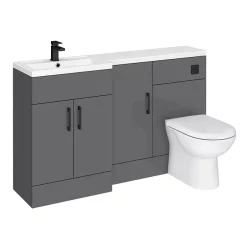 Victorian Plumbing Apollo2 1500 Gloss Grey Combination Furniture Pack (excl. Pan + Cistern) W. Matt Black Handles