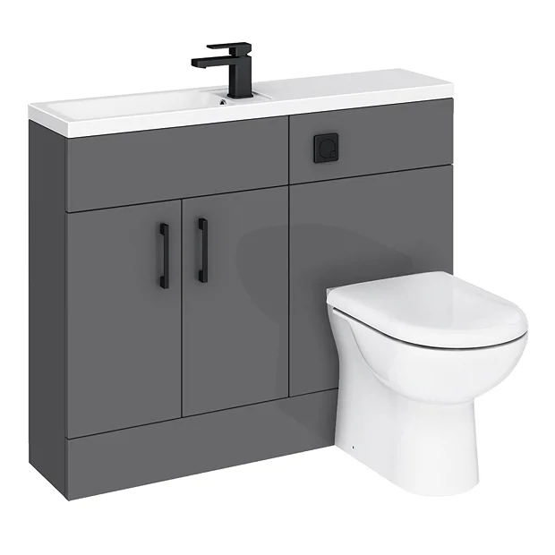 Victorian Plumbing Apollo2 1100 Gloss Grey Slimline Combination Furniture Pack (excl. Pan + Cistern) W. Matt Black Handles 3 Victorian Plumbing Apollo2 1100 Gloss Grey Slimline Combination Furniture Pack (excl. Pan + Cistern) W. Matt Black Handles