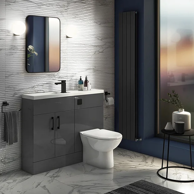 Victorian Plumbing Apollo2 1100 Gloss Grey Slimline Combination Furniture Pack (excl. Pan + Cistern) W. Matt Black Handles 4 Victorian Plumbing Apollo2 1100 Gloss Grey Slimline Combination Furniture Pack (excl. Pan + Cistern) W. Matt Black Handles - Image 2