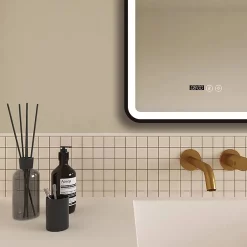 Arezzo Matt Black 500 X 700mm Rectangular LED Illuminated Anti-Fog Bathroom Mirror With Time Display -Vanity Unit Bathroom Suites arzim01mb d2