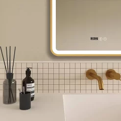 Arezzo Brushed Brass 600 X 800mm Rectangular LED Illuminated Anti-Fog Bathroom Mirror With Time Display -Vanity Unit Bathroom Suites arzim02bb d1