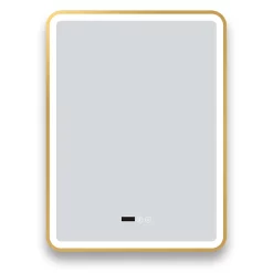 Arezzo Brushed Brass 600 X 800mm Rectangular LED Illuminated Anti-Fog Bathroom Mirror With Time Display -Vanity Unit Bathroom Suites arzim02bb d2