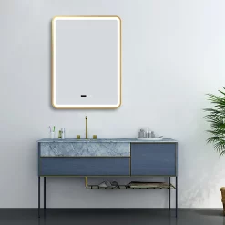 Arezzo Brushed Brass 600 X 800mm Rectangular LED Illuminated Anti-Fog Bathroom Mirror With Time Display -Vanity Unit Bathroom Suites arzim02bb d4