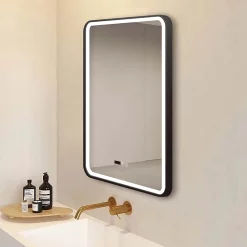 Arezzo Matt Black 600 X 800mm Rectangular LED Illuminated Anti-Fog Bathroom Mirror With Time Display -Vanity Unit Bathroom Suites arzim02mb d1