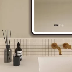 Arezzo Matt Black 600 X 800mm Rectangular LED Illuminated Anti-Fog Bathroom Mirror With Time Display -Vanity Unit Bathroom Suites arzim02mb d2