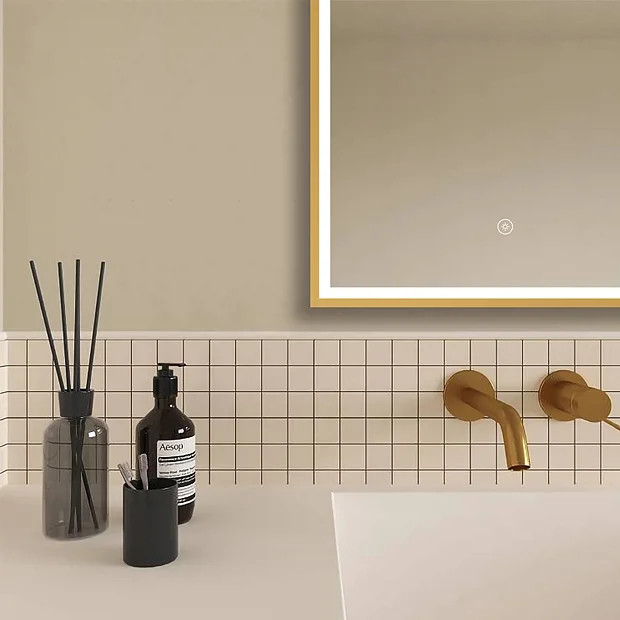 Arezzo Brushed Brass 500 X 700mm Rectangular LED Illuminated Anti-Fog Bathroom Mirror 5 Arezzo Brushed Brass 500 X 700mm Rectangular LED Illuminated Anti-Fog Bathroom Mirror - Image 3