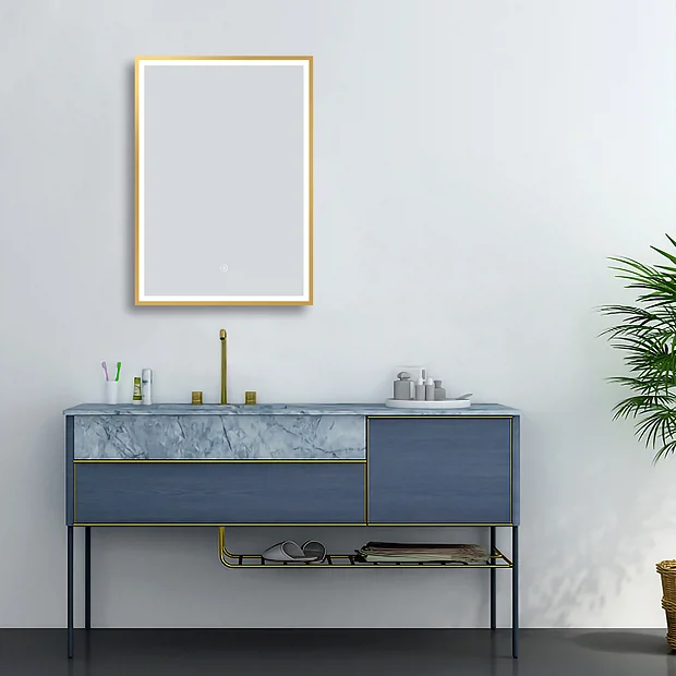 Arezzo Brushed Brass 500 X 700mm Rectangular LED Illuminated Anti-Fog Bathroom Mirror 8 Arezzo Brushed Brass 500 X 700mm Rectangular LED Illuminated Anti-Fog Bathroom Mirror - Image 6