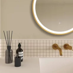 Arezzo Brushed Brass 600mm Round LED Illuminated Anti-Fog Bathroom Mirror -Vanity Unit Bathroom Suites arzim08bb d1