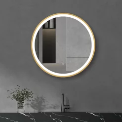 Arezzo Brushed Brass 600mm Round LED Illuminated Anti-Fog Bathroom Mirror -Vanity Unit Bathroom Suites arzim08bb d3