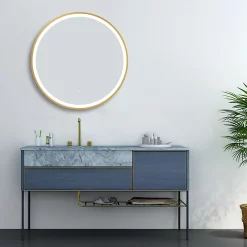 Arezzo Brushed Brass 700mm Round LED Illuminated Anti-Fog Bathroom Mirror -Vanity Unit Bathroom Suites arzim09bb d3