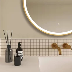 Arezzo Brushed Brass 800mm Round LED Illuminated Anti-Fog Bathroom Mirror -Vanity Unit Bathroom Suites arzim10bb d2