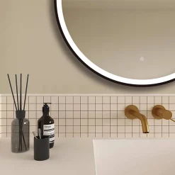 Arezzo Matt Black 800mm Round LED Illuminated Anti-Fog Bathroom Mirror