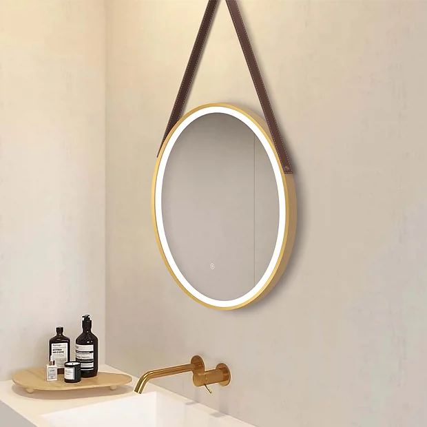 Arezzo Brushed Brass Hanging 600mm Round LED Illuminated Anti-Fog Bathroom Mirror 4 Arezzo Brushed Brass Hanging 600mm Round LED Illuminated Anti-Fog Bathroom Mirror - Image 2