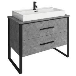 Arezzo 1000 Concrete-Effect Matt Black Framed Vanity Unit + Square Toilet -Vanity Unit Bathroom Suites az10cb2dwc d1