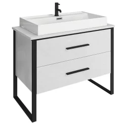 Arezzo 1000 Gloss White Matt Black Framed Vanity Unit + Square Toilet -Vanity Unit Bathroom Suites az10wb2dwc d1