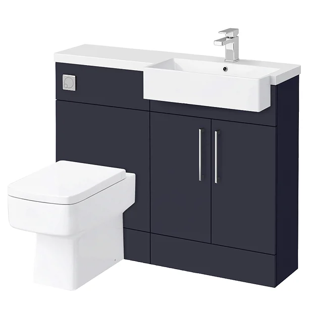 Arezzo 1100 Matt Blue Semi-Recessed Square Combination Vanity Unit (Chrome Flush & Handles) 4 Arezzo 1100 Matt Blue Semi-Recessed Square Combination Vanity Unit (Chrome Flush & Handles) - Image 2
