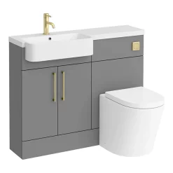 Arezzo 1100 Matt Grey Semi-Recessed Round Combination Vanity Unit (Brushed Brass Flush & Handles) -Vanity Unit Bathroom Suites az11gbb d6
