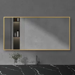Arezzo Brushed Brass Square Edge Framed Bathroom Mirror - 1400 X 500mm 9 Arezzo Brushed Brass Square Edge Framed Bathroom Mirror - 1400 X 500mm -Vanity Unit Bathroom Suites az147bb d2