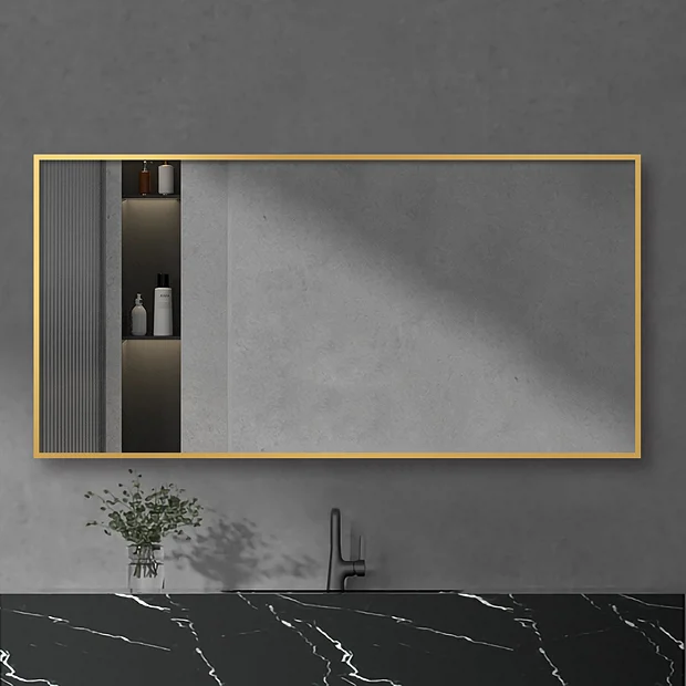 Arezzo Brushed Brass Square Edge Framed Bathroom Mirror - 1400 X 500mm 6 Arezzo Brushed Brass Square Edge Framed Bathroom Mirror - 1400 X 500mm - Image 4