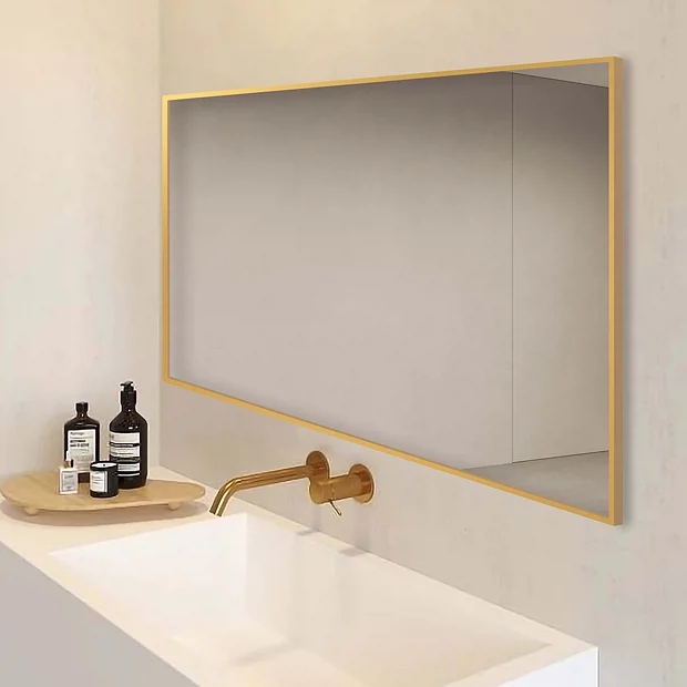 Arezzo Brushed Brass Square Edge Framed Bathroom Mirror - 1400 X 500mm 4 Arezzo Brushed Brass Square Edge Framed Bathroom Mirror - 1400 X 500mm - Image 2