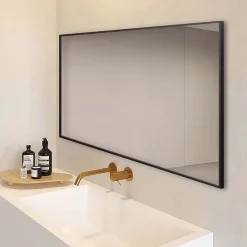 Arezzo Matt Black Square Edge Framed Bathroom Mirror - 1400 X 500mm -Vanity Unit Bathroom Suites az147mb d2