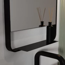 Arezzo Matt Black 550 X 1000mm Mirror With Shelf