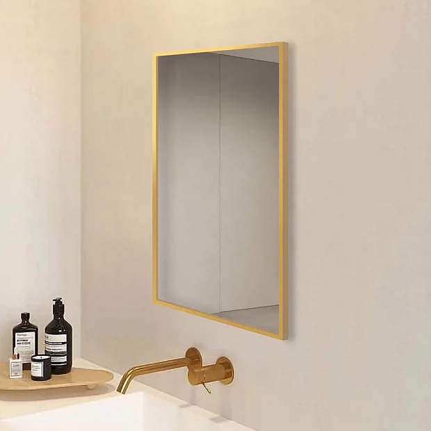 Arezzo Brushed Brass Square Edge 700 X 500 Mirror 4 Arezzo Brushed Brass Square Edge 700 X 500 Mirror - Image 2