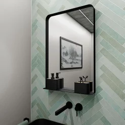 Arezzo Matt Black 500 X 750mm Mirror With Shelf -Vanity Unit Bathroom Suites az5x75mb d1