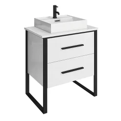 Arezzo 600 Gloss White Matt Black Framed Vanity Unit + Square Toilet 9 Arezzo 600 Gloss White Matt Black Framed Vanity Unit + Square Toilet -Vanity Unit Bathroom Suites az6wb2dwc d1