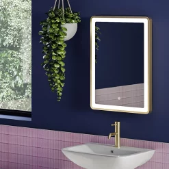 Arezzo 700 X 500mm Brushed Brass LED Touch Sensor Mirror + Anti-Fog -Vanity Unit Bathroom Suites az702 d2