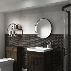 Arezzo Matt Black 600mm Round LED Illuminated Bathroom Mirror With Infrared Sensor & Anti-Fog