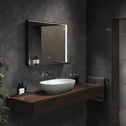 Arezzo Matt Black 800 X 600mm LED Illuminated Bathroom Mirror With QI Charger & Anti-Fog 7 Arezzo Matt Black 800 X 600mm LED Illuminated Bathroom Mirror With QI Charger & Anti-Fog -Vanity Unit Bathroom Suites az8940mb d1