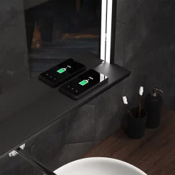 Arezzo Matt Black 800 X 600mm LED Illuminated Bathroom Mirror With QI Charger & Anti-Fog