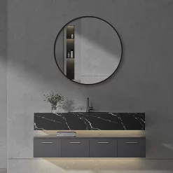Arezzo Matt Black 800mm Round Mirror -Vanity Unit Bathroom Suites az8brm d2n