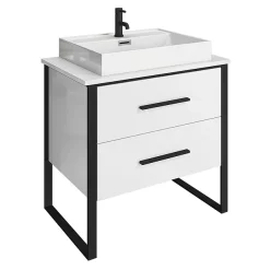 Arezzo 800 Gloss White Matt Black Framed Vanity Unit + Square Toilet -Vanity Unit Bathroom Suites az8wb2dwc nd1