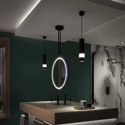 Arezzo Matt Black 600mm Hanging LED Illuminated Bathroom Mirror With Infrared Sensor & Anti-Fog -Vanity Unit Bathroom Suites az9203mb d1