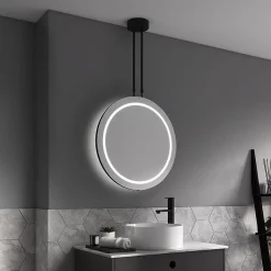 Arezzo Matt Black 600mm Hanging LED Illuminated Bathroom Mirror With Infrared Sensor & Anti-Fog