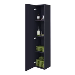 Arezzo Wall Hung Tall Storage Cabinet - Matt Blue - With Industrial Style Brushed Brass Handle