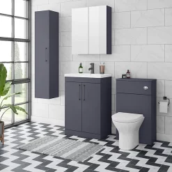 Arezzo Matt Blue Wall Hung Tall Storage Cabinet With Matt Black Handle -Vanity Unit Bathroom Suites azb14whcbk d2