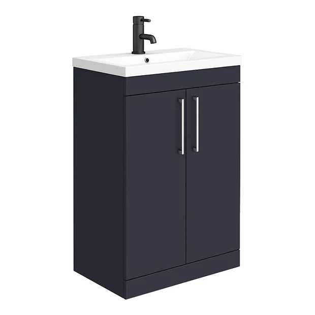 Arezzo Blue Floor Standing Vanity Unit, Tall Cabinet + Toilet Pack With Chrome Handles 5 Arezzo Blue Floor Standing Vanity Unit, Tall Cabinet + Toilet Pack With Chrome Handles - Image 3