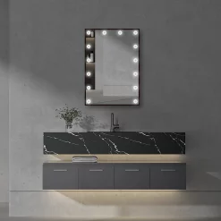 Arezzo Bulb Matt Black 500 X 700mm LED Illuminated Mirror With Motion Sensor + Anti-Fog -Vanity Unit Bathroom Suites azbm103 d4