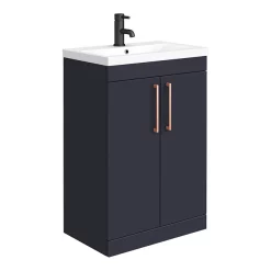 Arezzo Blue Floor Standing Vanity Unit, Tall Cabinet + Toilet Pack With Rose Gold Handles -Vanity Unit Bathroom Suites azbrgfsp1 d1