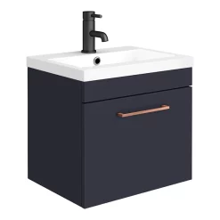Arezzo Blue Wall Hung Sink Vanity Unit + Toilet Package With Rose Gold Handle -Vanity Unit Bathroom Suites azbrgwhp1 d1