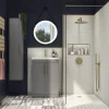 Arezzo Wall Hung Tall Storage Cabinet - Matt Grey - With Industrial Style Brushed Brass Handle -Vanity Unit Bathroom Suites azg14whcbbis d3