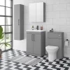 Arezzo Matt Grey Wall Hung Tall Storage Cabinet With Matt Black Handle -Vanity Unit Bathroom Suites azg14whcbk d2
