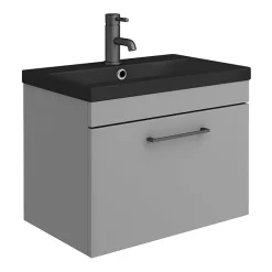 Arezzo 600 Matt Grey Wall Hung Vanity Unit With Matt Black Basin + Square Toilet -Vanity Unit Bathroom Suites azg6sqbk d1